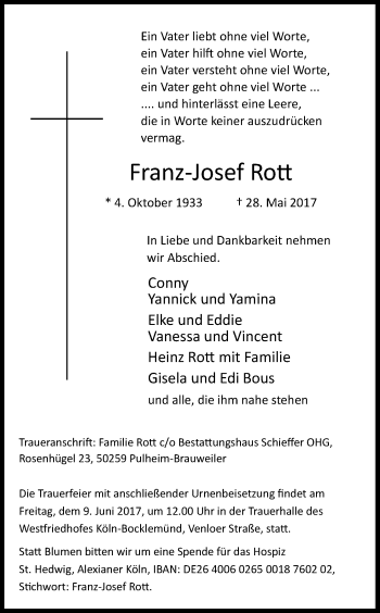 Anzeige von Franz-Josef Rott von Kölner Stadt-Anzeiger / Kölnische Rundschau / Express