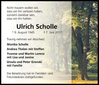 Anzeige von Ulrich Scholle von Kölner Stadt-Anzeiger / Kölnische Rundschau / Express