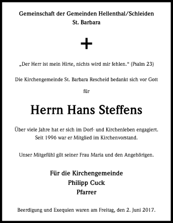 Anzeige von Hans Steffens von Kölner Stadt-Anzeiger / Kölnische Rundschau / Express