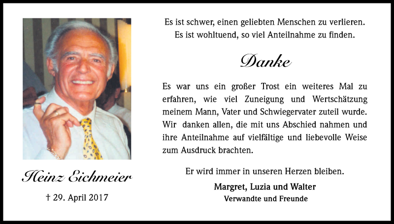  Traueranzeige für Heinz Eichmeier vom 17.06.2017 aus Kölner Stadt-Anzeiger / Kölnische Rundschau / Express