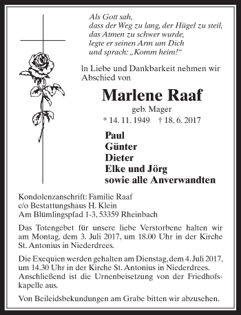 Anzeige von Marlene Raaf von  Schaufenster/Blickpunkt 