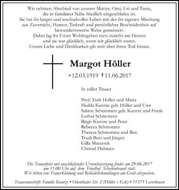 Anzeige von Margot Höller von Kölner Stadt-Anzeiger / Kölnische Rundschau / Express
