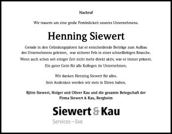 Anzeige von Henning Siewert von Kölner Stadt-Anzeiger / Kölnische Rundschau / Express
