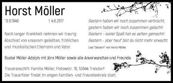Anzeige von Horst Möller von Kölner Stadt-Anzeiger / Kölnische Rundschau / Express