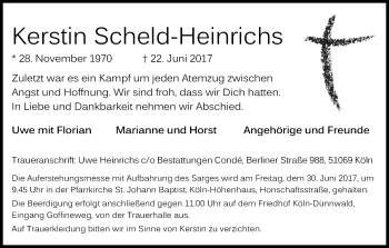 Anzeige von Kerstin Scheld-Heinrichs von Kölner Stadt-Anzeiger / Kölnische Rundschau / Express