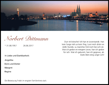 Anzeige von Norbert Dittmann von Kölner Stadt-Anzeiger / Kölnische Rundschau / Express