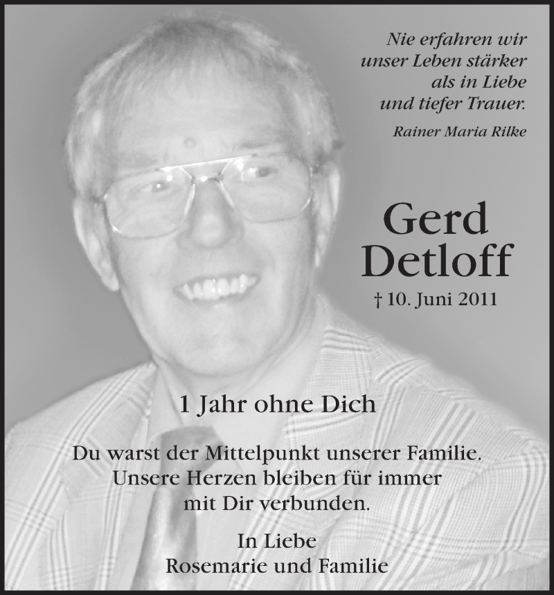  Traueranzeige für Gerd Detloff vom 10.06.2012 aus Lokalanzeiger 
