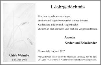 Anzeige von Ulrich Weimbs von  Blickpunkt Euskirchen 