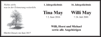 Anzeige von Tina/Willi May von  Wochenende 