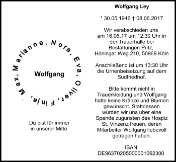 Anzeige von Wolfgang Ley von Kölner Stadt-Anzeiger / Kölnische Rundschau / Express