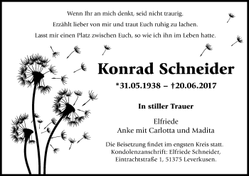 Anzeige von Konrad  Schneider von Kölner Stadt-Anzeiger / Kölnische Rundschau / Express