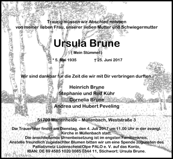 Anzeige von Ursula Brune von Kölner Stadt-Anzeiger / Kölnische Rundschau / Express