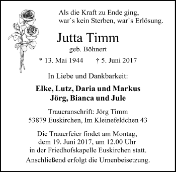 Anzeige von Jutta Timm von  Blickpunkt Euskirchen 
