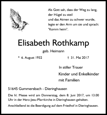 Anzeige von Elisabeth Rothkamp von Kölner Stadt-Anzeiger / Kölnische Rundschau / Express