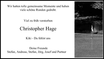 Anzeige von Christopher Hage von Kölner Stadt-Anzeiger / Kölnische Rundschau / Express