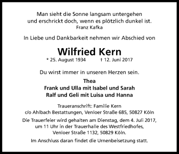 Anzeige von Wilfried Kern von Kölner Stadt-Anzeiger / Kölnische Rundschau / Express