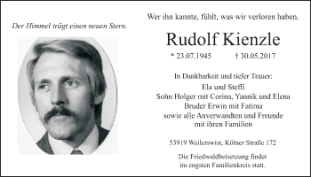 Anzeige von Rudolf Kienzle von  Schlossbote/Werbekurier 