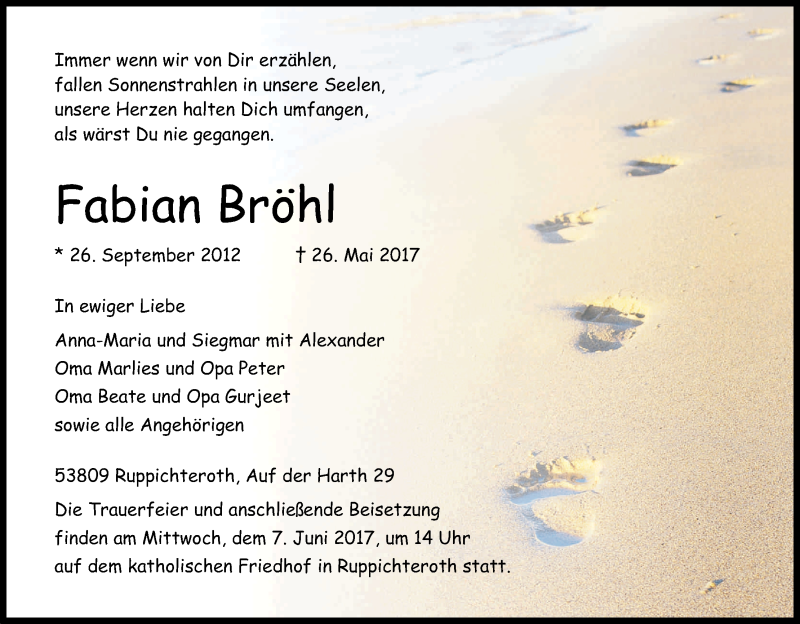  Traueranzeige für Fabian Bröhl vom 03.06.2017 aus Kölner Stadt-Anzeiger / Kölnische Rundschau / Express