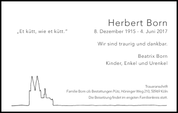 Anzeige von Herbert Born von Kölner Stadt-Anzeiger / Kölnische Rundschau / Express