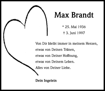 Anzeige von Max Brandt von Kölner Stadt-Anzeiger / Kölnische Rundschau / Express