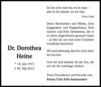 Anzeige von Dorothea Heine von Kölner Stadt-Anzeiger / Kölnische Rundschau / Express