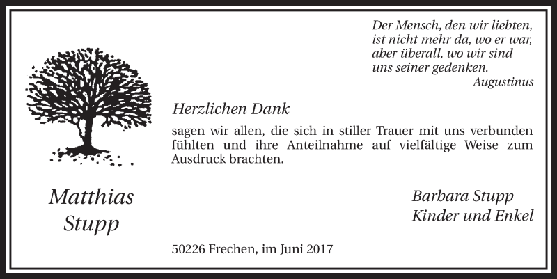  Traueranzeige für Matthias Stupp vom 24.06.2017 aus  Sonntags-Post 