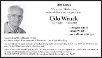 Anzeige von Udo Wruck von  Schlossbote/Werbekurier 