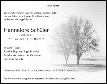 Anzeige von Hannelore Schüler von Kölner Stadt-Anzeiger / Kölnische Rundschau / Express