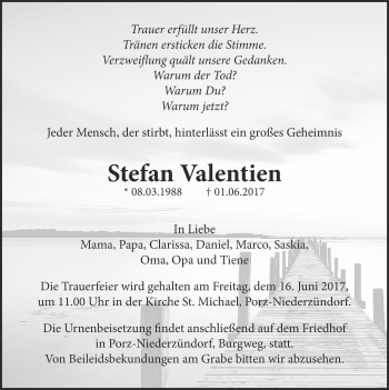 Anzeige von Stefan Valentien von  Kölner Wochenspiegel 