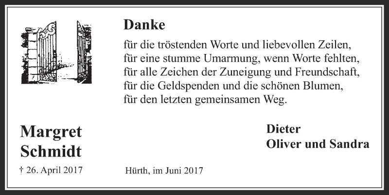  Traueranzeige für Margret Schmidt vom 07.06.2017 aus  Wochenende 
