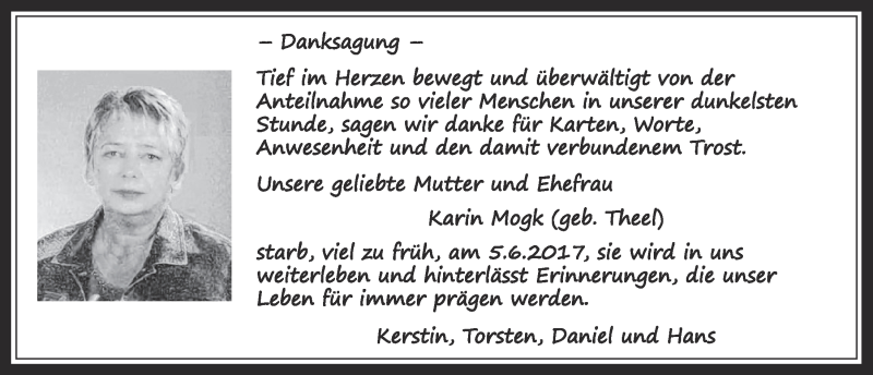  Traueranzeige für Karin Mogk vom 28.06.2017 aus  Werbepost 