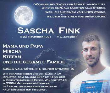 Anzeige von Sascha Fink von Kölner Stadt-Anzeiger / Kölnische Rundschau / Express