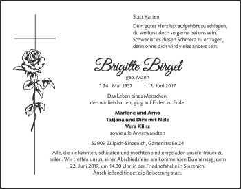 Anzeige von Brigitte Birgel von  Blickpunkt Euskirchen 