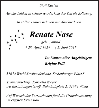 Anzeige von Renate Nase von  Anzeigen Echo 