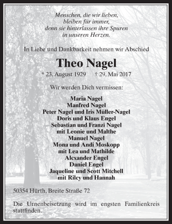 Anzeige von Theo Nagel von  Wochenende 
