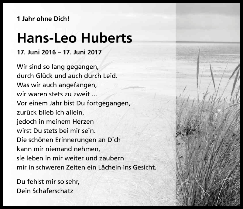  Traueranzeige für Hans-Leo Huberts vom 17.06.2017 aus Kölner Stadt-Anzeiger / Kölnische Rundschau / Express
