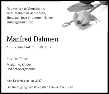 Anzeige von Manfred Dahmen von Kölner Stadt-Anzeiger / Kölnische Rundschau / Express