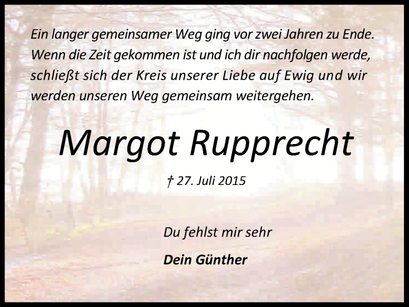  Traueranzeige für Margot Rupprecht vom 27.07.2017 aus Kölner Stadt-Anzeiger / Kölnische Rundschau / Express