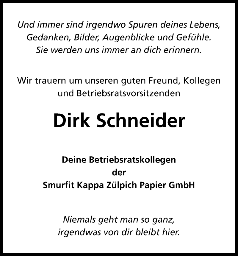  Traueranzeige für Dirk Schneider vom 07.07.2017 aus Kölner Stadt-Anzeiger / Kölnische Rundschau / Express