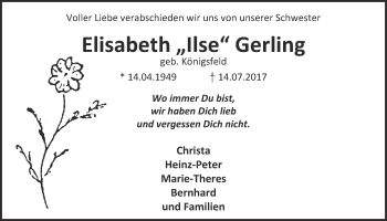 Anzeige von Elisabeth Gerling von  Kölner Wochenspiegel 