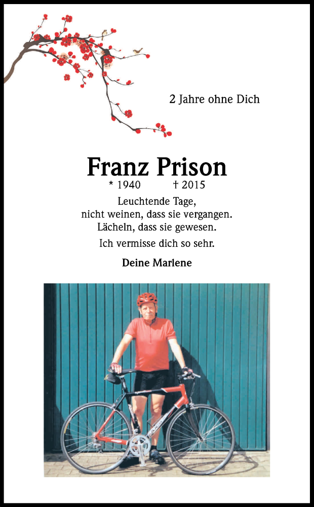  Traueranzeige für Franz Prison vom 26.07.2017 aus Kölner Stadt-Anzeiger / Kölnische Rundschau / Express