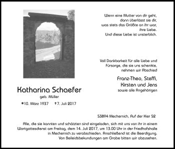 Anzeige von Katharina Schaefer von Kölner Stadt-Anzeiger / Kölnische Rundschau / Express