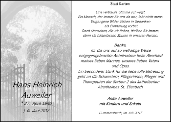 Anzeige von Hans Heinrich Auweiler von  Anzeigen Echo 