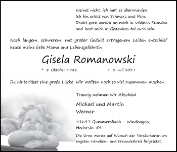 Anzeige von Gisela Romanowski von  Anzeigen Echo 