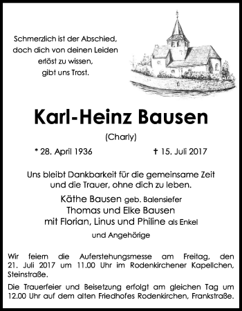 Anzeige von Karl-Heinz Bausen von Kölner Stadt-Anzeiger / Kölnische Rundschau / Express