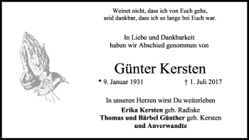 Anzeige von Günter Kersten von Kölner Stadt-Anzeiger / Kölnische Rundschau / Express