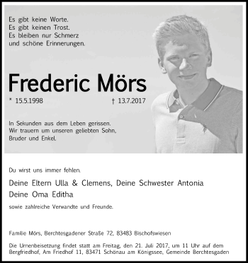 Anzeige von Frederic Mörs von Kölner Stadt-Anzeiger / Kölnische Rundschau / Express