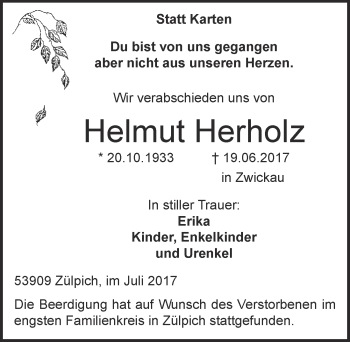 Anzeige von Helmut Herholz von  Blickpunkt Euskirchen 
