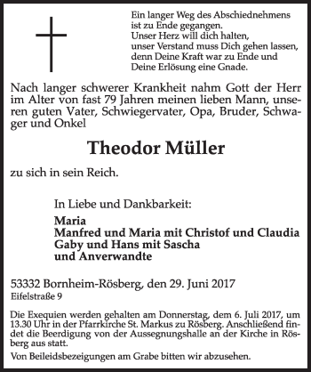 Anzeige von Theodor Müller von  Schlossbote/Werbekurier 
