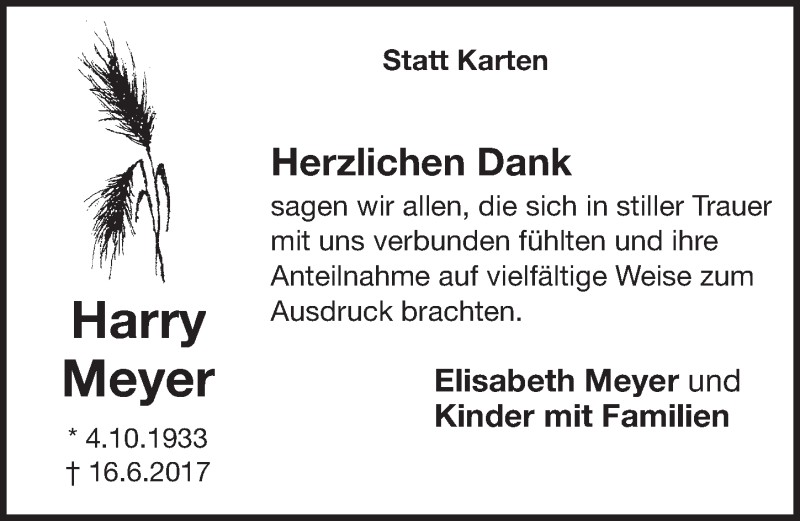  Traueranzeige für Harry Meyer vom 05.07.2017 aus  Anzeigen Echo 